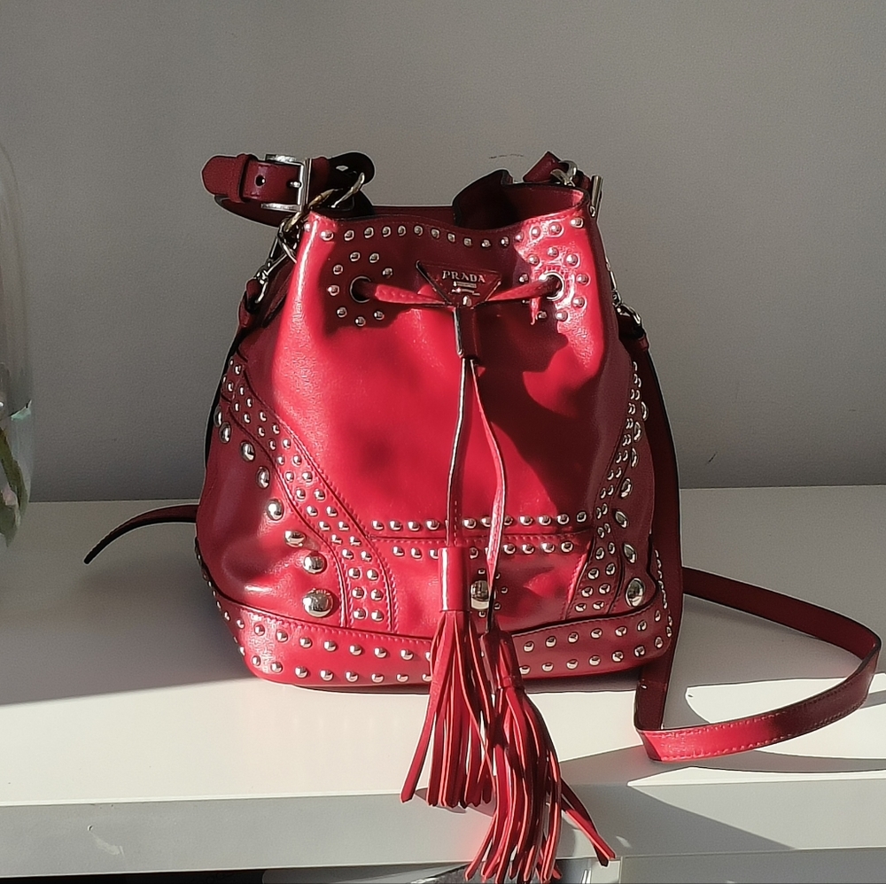 PRADA Soft Calf Studded Bucket Bag